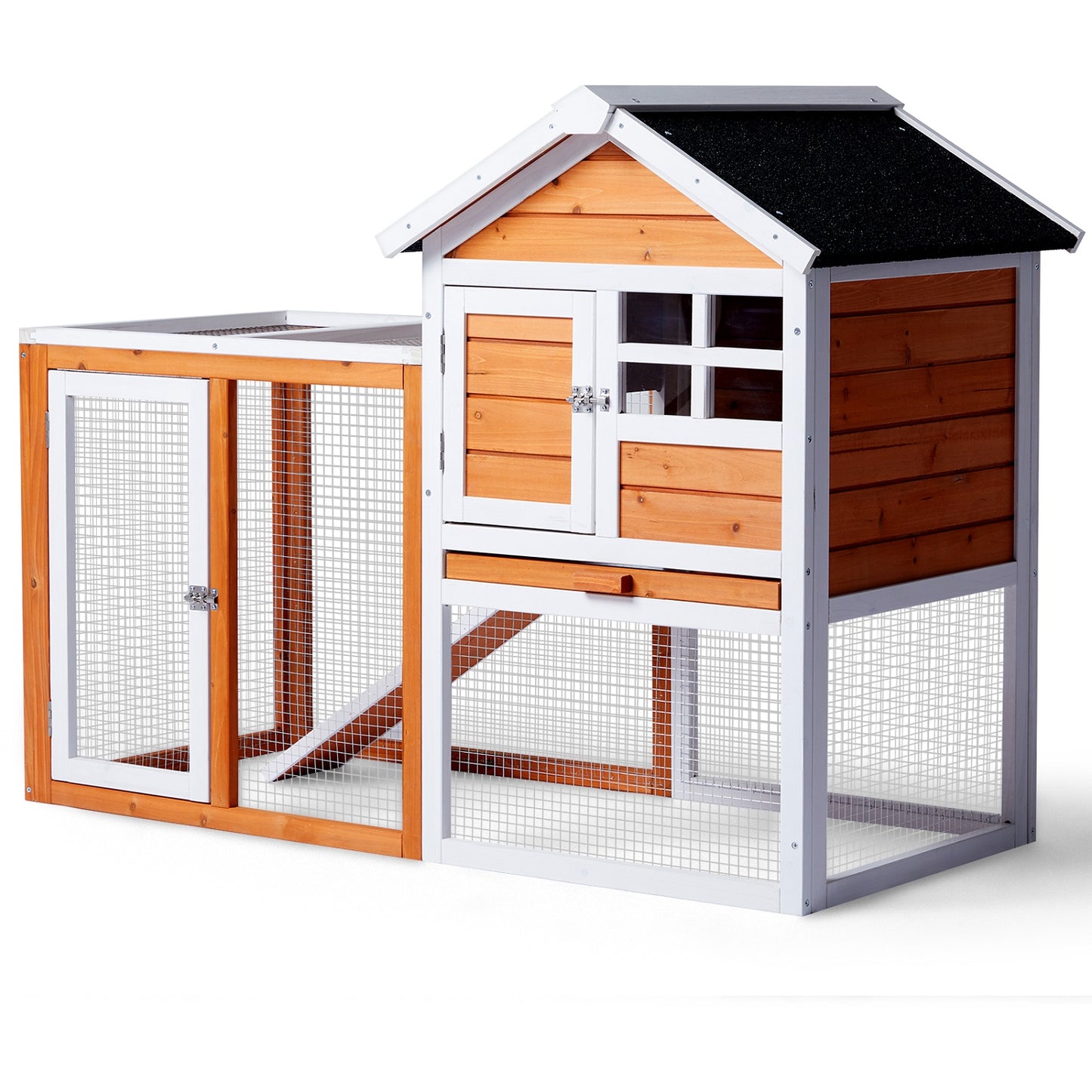 Algherohein Wood and Chicken Wire Hen Chicken Coop Rabbit Hutch Kennels House,Outdoor Nest Box,Brown