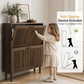Semiocthome Shoe Cabinet Small Fluted Doors 2 Flip Drawers Entryway Walnut 31.5"