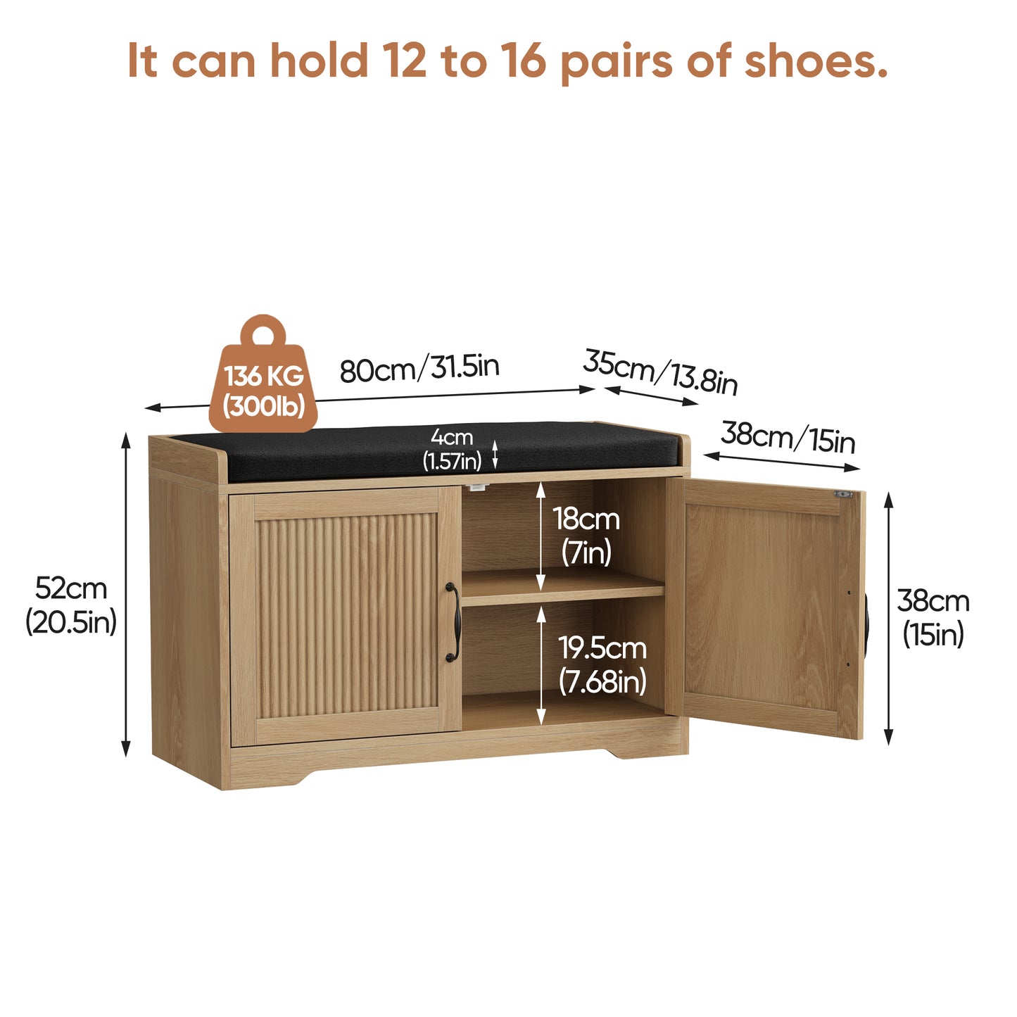Algherohein Entryway Shoe Bench with Closed Storage Cabinet, Padded Seat Shoe Organizer Bench for Hallway