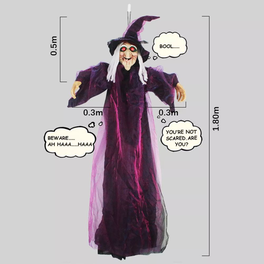 Algherohein Halloween Outdoor Decoration,Hanging Witch with Talking Glow Red Eyes