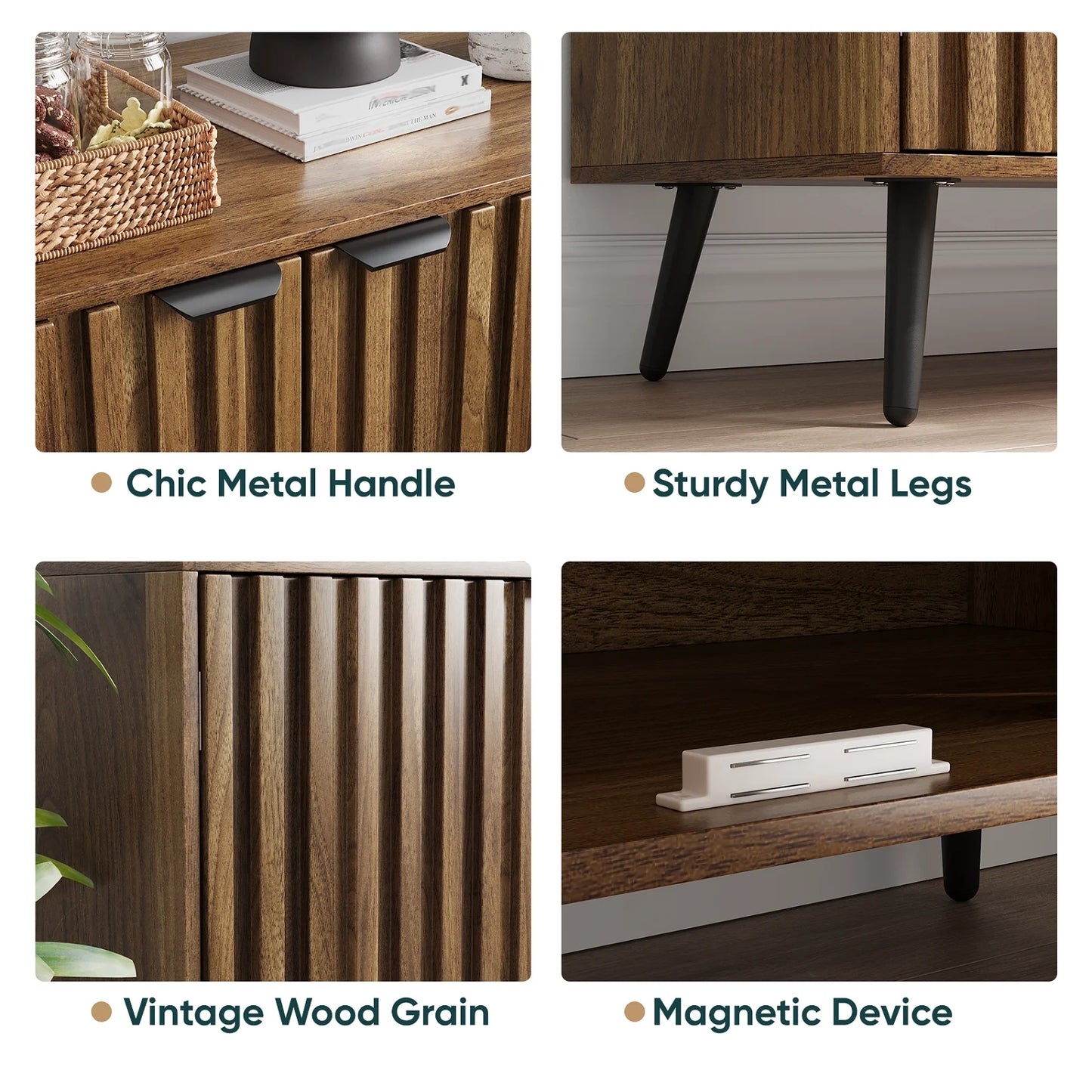 Algherohein Modern Sideboard and Buffets with 1 Storage Shelf,Entryway Fluted Cabinet with Doors