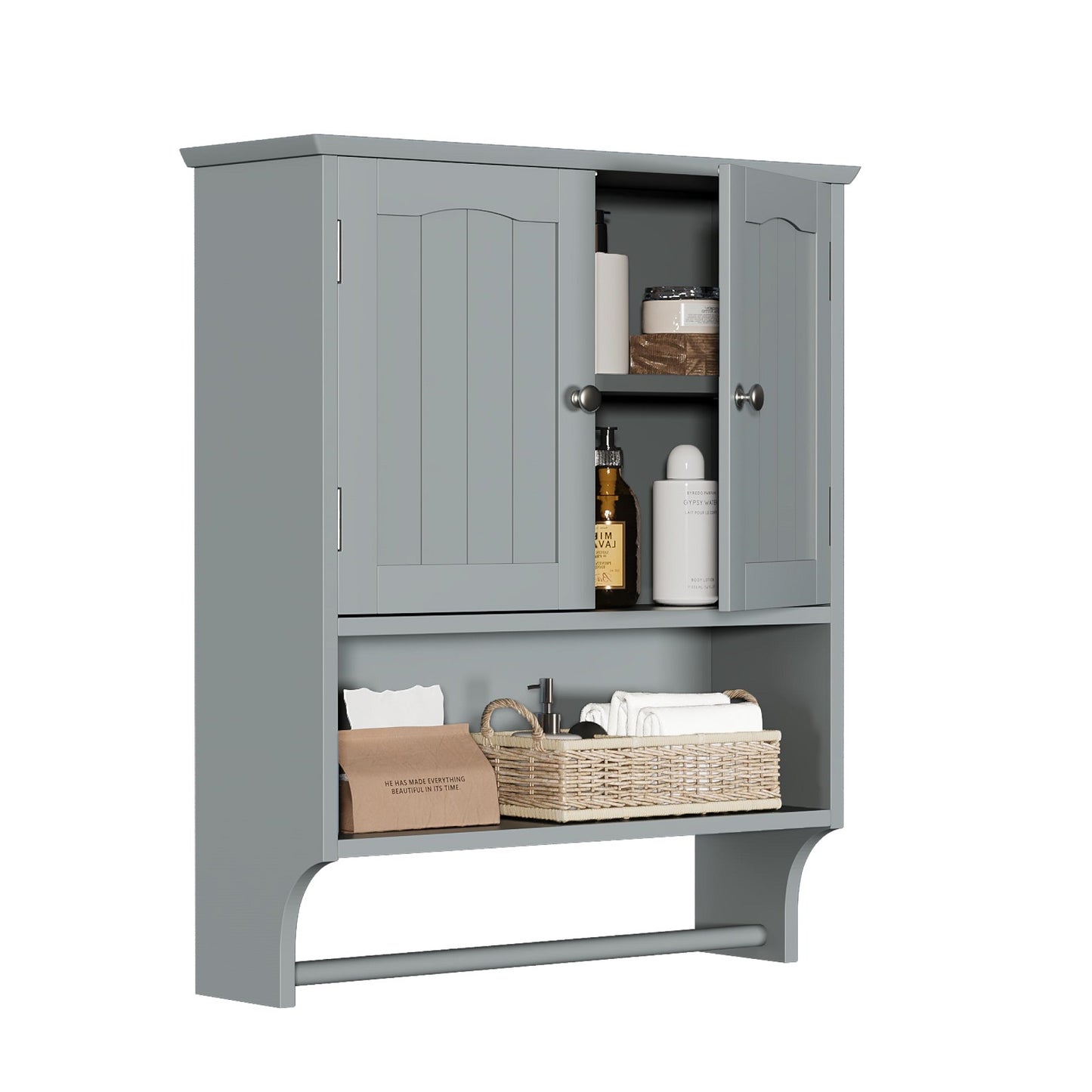 Smuxee Bathroom Storage Cabinets with Doors and Shelves,Towel Bar,over the Toilet Storage
