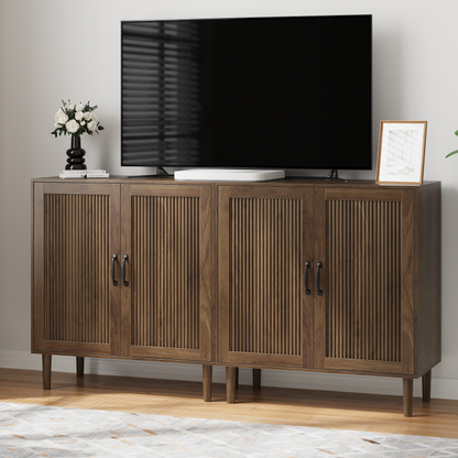 Semiocthome Set of 2 Sideboard Cabinet with Adjustable Shelf, Wooden Console Cabinet for Living Room, Walnut