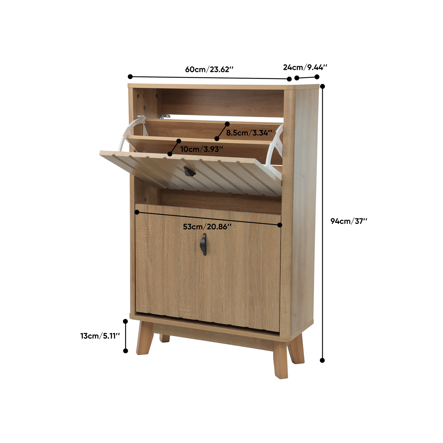 Semiocthome Modern Shoe Cabinet with 2 Flip Drawers Hidden Narrow Shoe Storage for Entryway, Oak