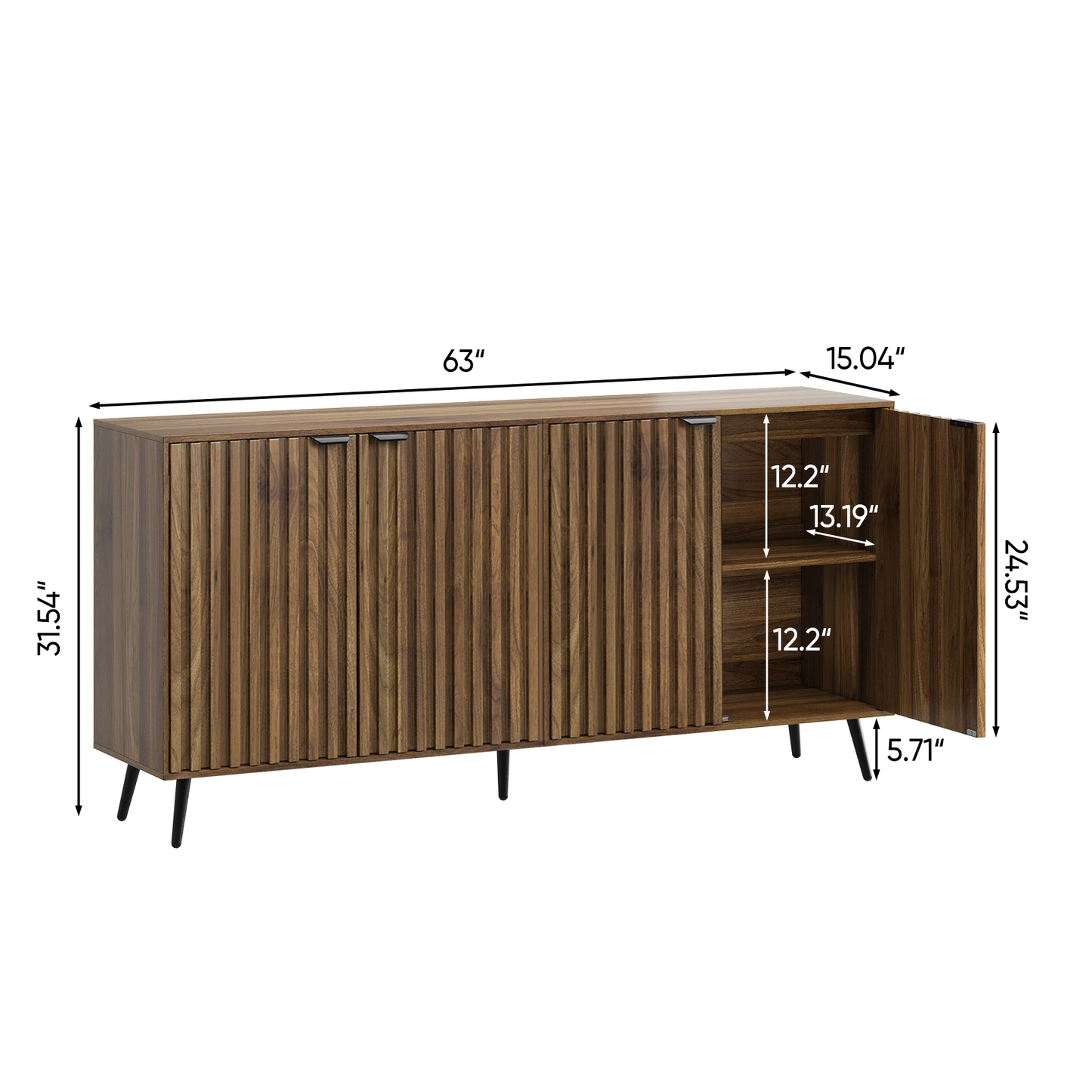 Smart FENDEE Sideboard Buffet Cabinet with Adjustable Shelf and 4 Doors,Living Room,Kitchen,Walnut