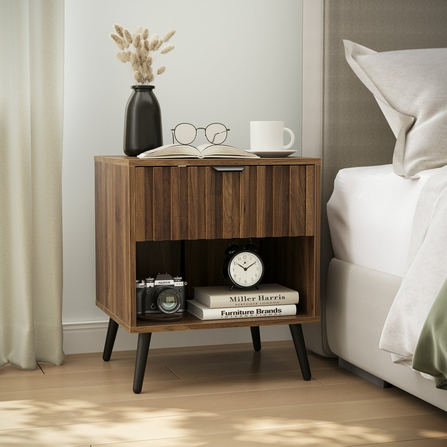 Algherohein Night Stands for Bedroom,Modern End Tables for Living Room with Fluted Drawer