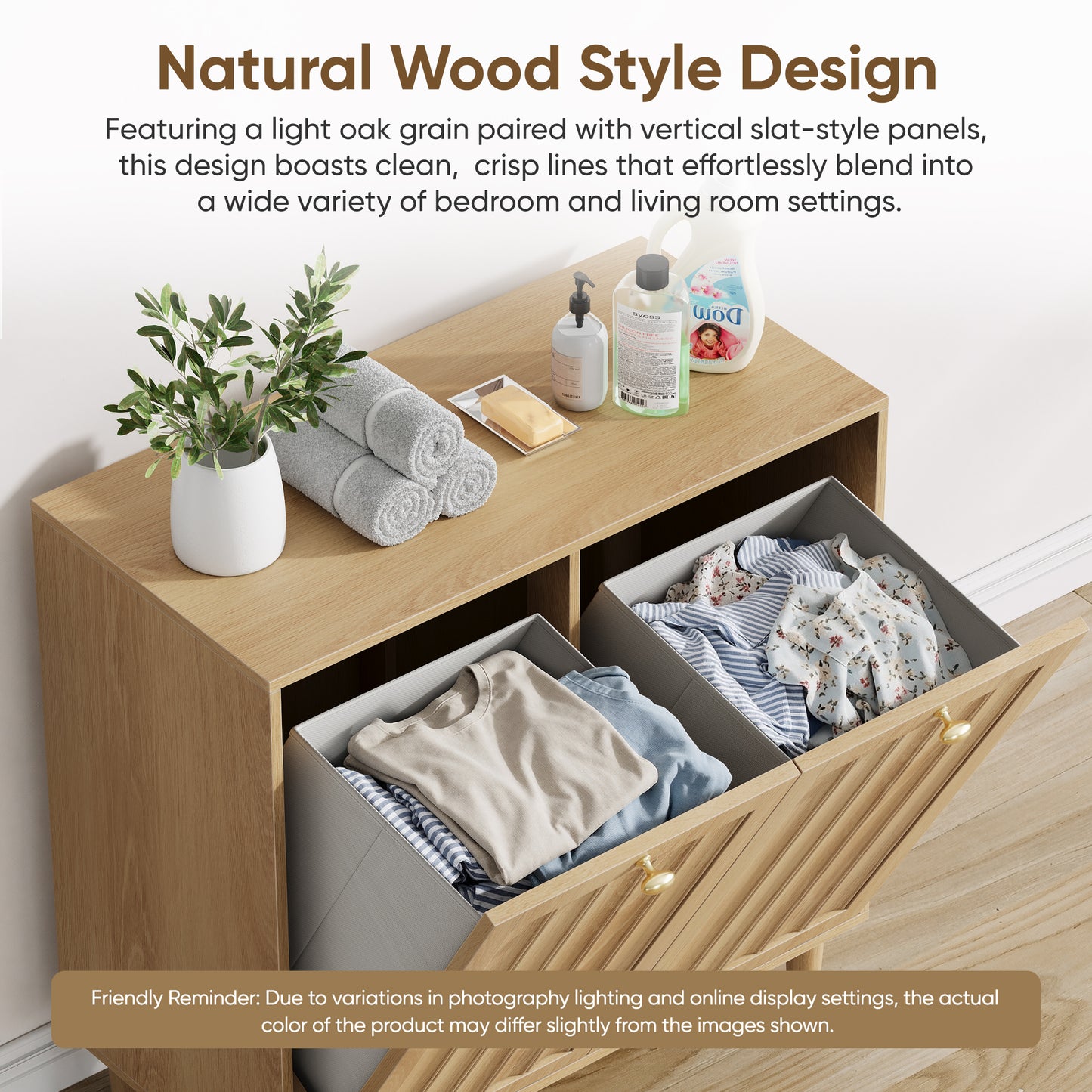 Semiocthome Laundry Hamper Cabinet with 2 Removable Fabric Bins, Storage Cabinet for Laundry Room, Bathroom Cabinet