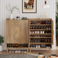 Smuxee Wooden Shoe Organizer Cabinet with 7-Tier Adjustable Shelves,Entryway Shoe Storage for Shoes,Heels,Boots,Slippers,Walnut