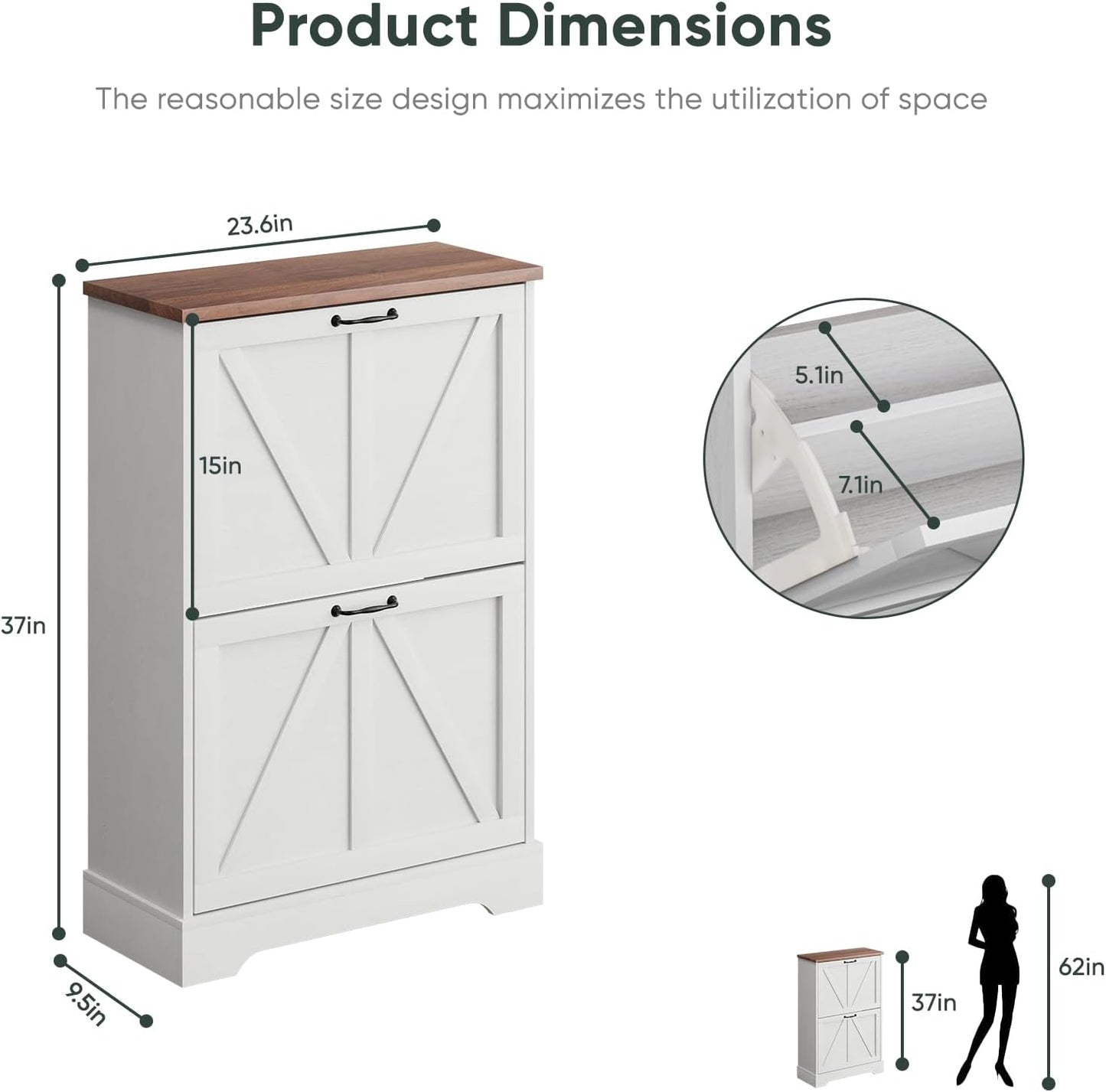 Semiocthome Shoe Cabinet with 2 Flip Drawers