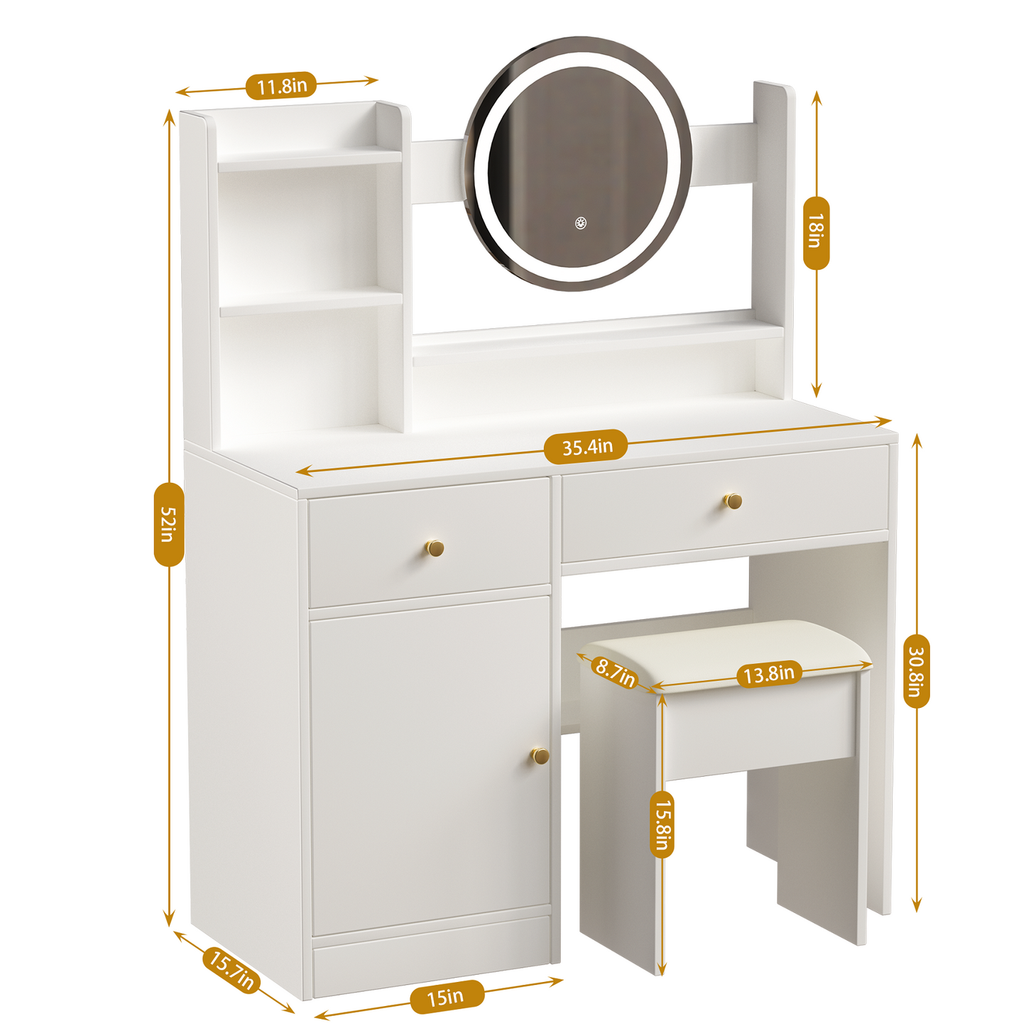 Smuxee Modern Vanity Set with Mirror and Cushioned Vanity Chair,Makeup Vanity for Bedroom,White