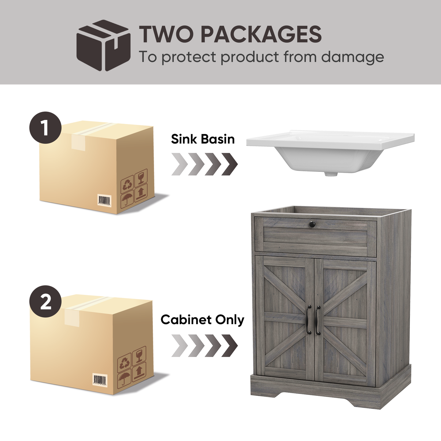 Smuxee 24" Bathroom Vanity with Integrated Sink Top, Bathroom Storage Cabinet with Flip Drawer & Doors