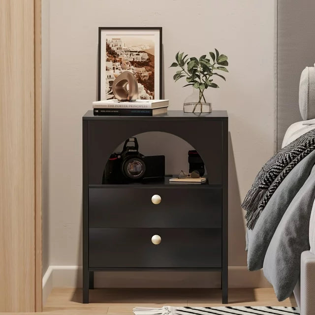 Semiocthome Modern Nightstand with 2 Drawer,Bedside Table ,Black