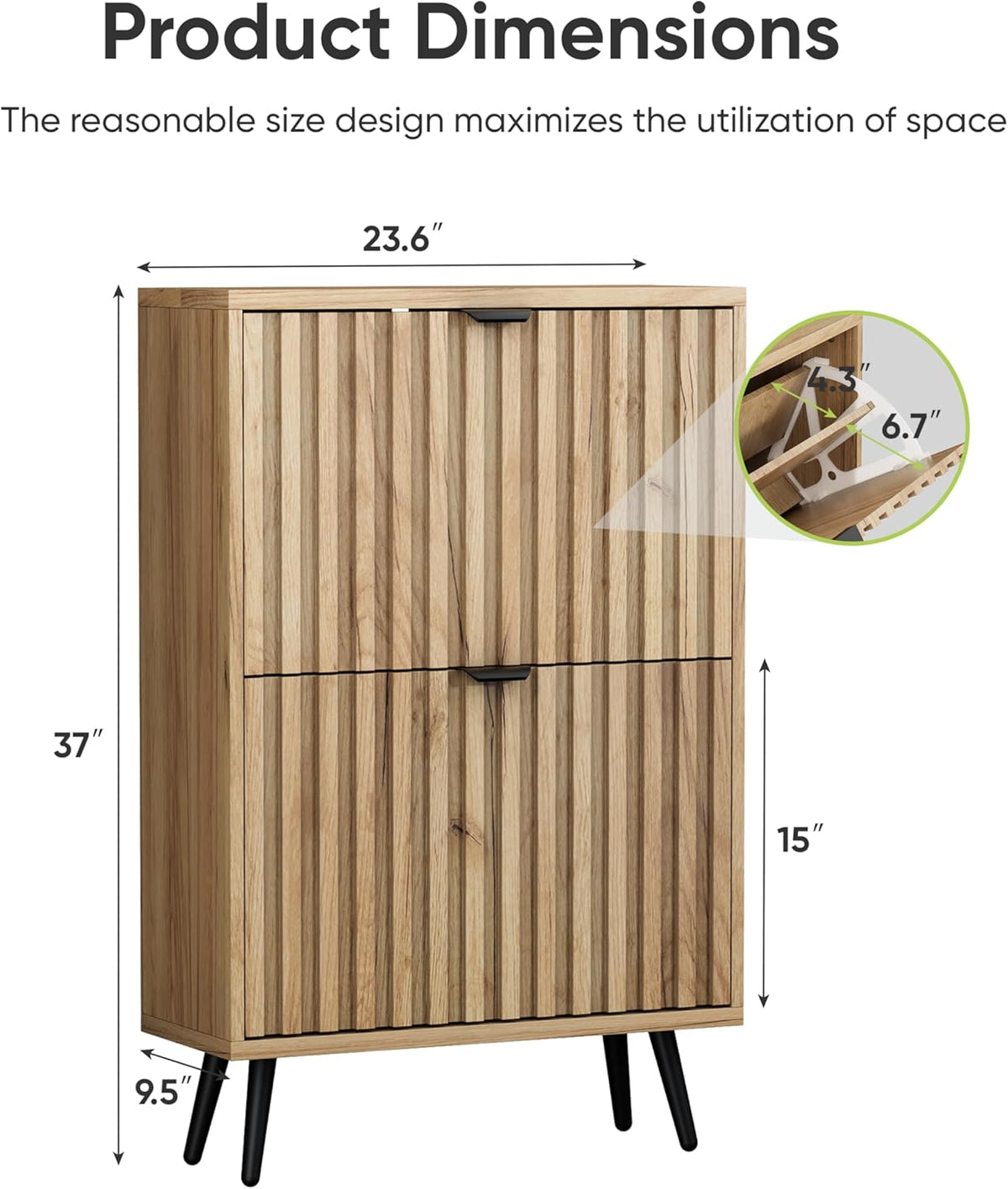 Smart FENDEE Shoe Cabinet with 2 Flip Drawers Slim Shoe Storage Cabinet, Entryway, Natural, 23.6 in