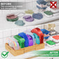Semiocthome Bamboo Expandable Lid Organizer with 3 Adjustable Dividers,Drawer Caddy