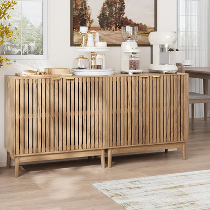 Smart FENDEE Kitchen Buffet Cabinet with Adjustable Shelf, Wood Coffee Bar Cabinet,Set of 2,Natural