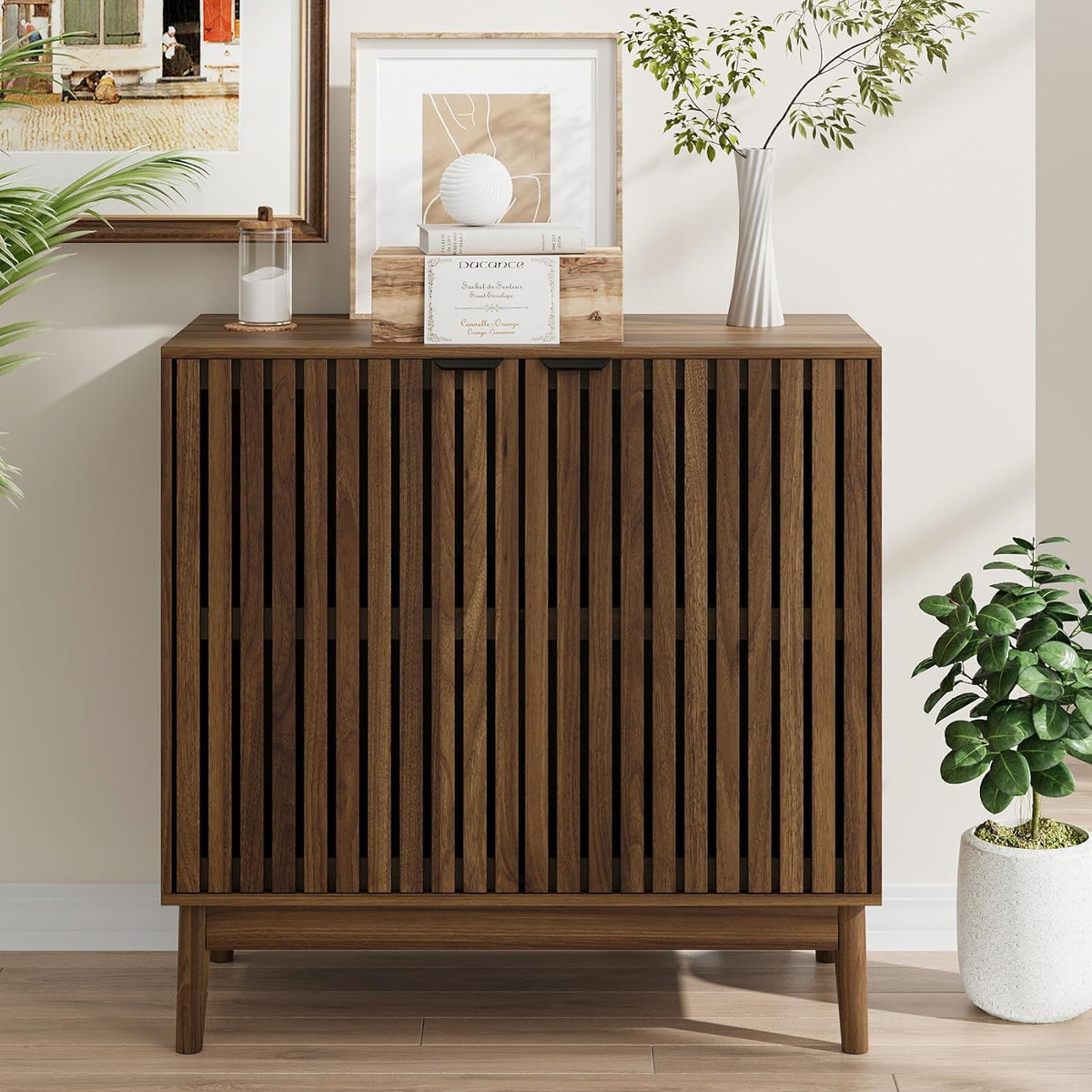 Smart FENDEE Kitchen Buffet Cabinet with Adjustable Shelf, Wood Coffee Bar Cabinet Sideboard,Walnut