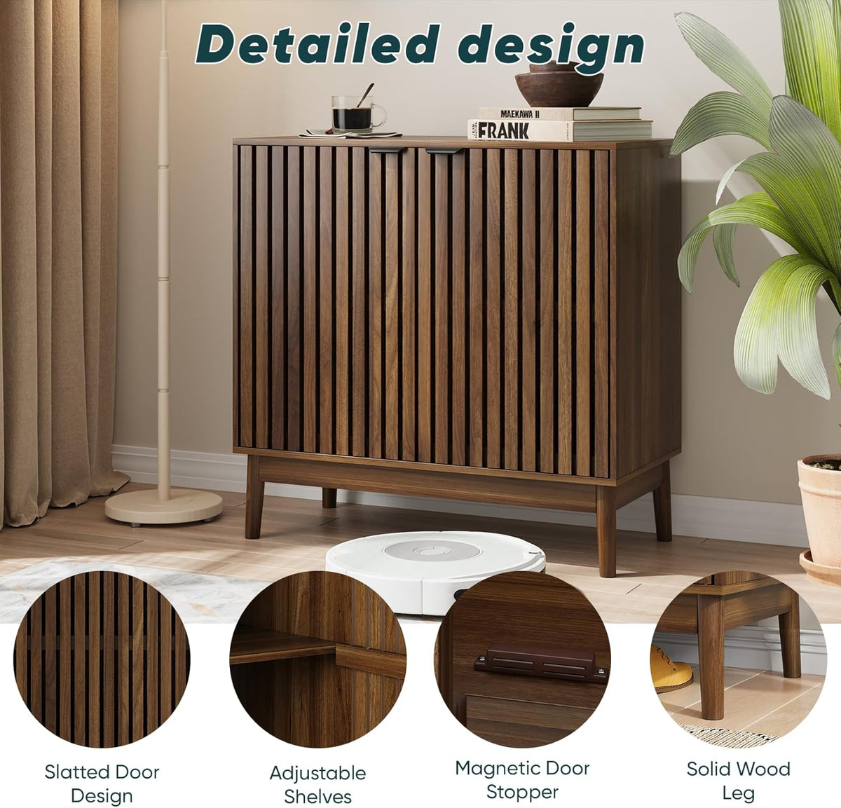 Smart FENDEE Kitchen Buffet Cabinet with Adjustable Shelf, Wood Coffee Bar Cabinet Sideboard,Walnut