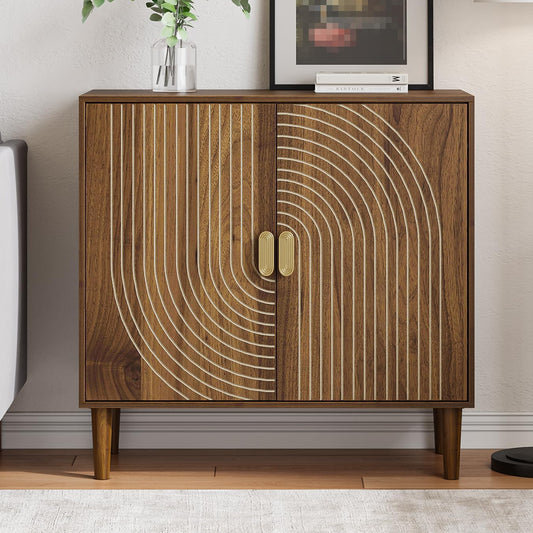 Semiocthome Sideboard Buffet Cabinet with Adjustable Shelf, Line Groove Door,Kitchen,Walnut