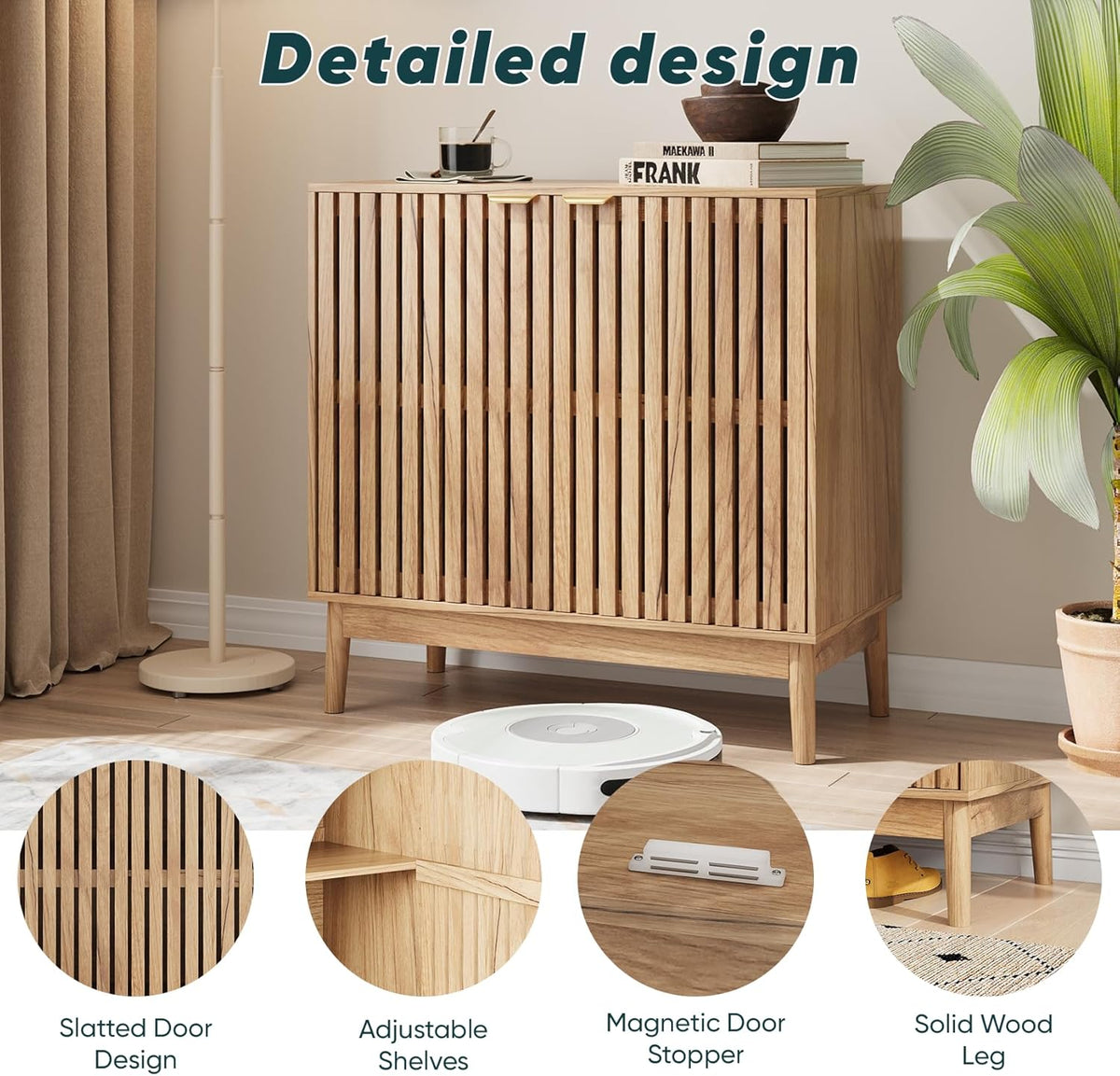 Smart FENDEE Kitchen Buffet Cabinet with Adjustable Shelf, Wood Coffee Bar Cabinet,Set of 2,Natural