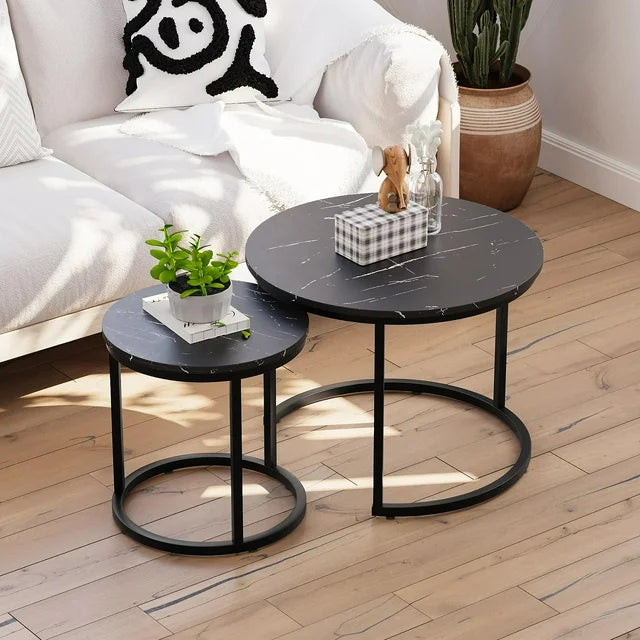 Semiocthome Modern Round Nesting Coffee Table Set,End Table Metal Frame for Living Room