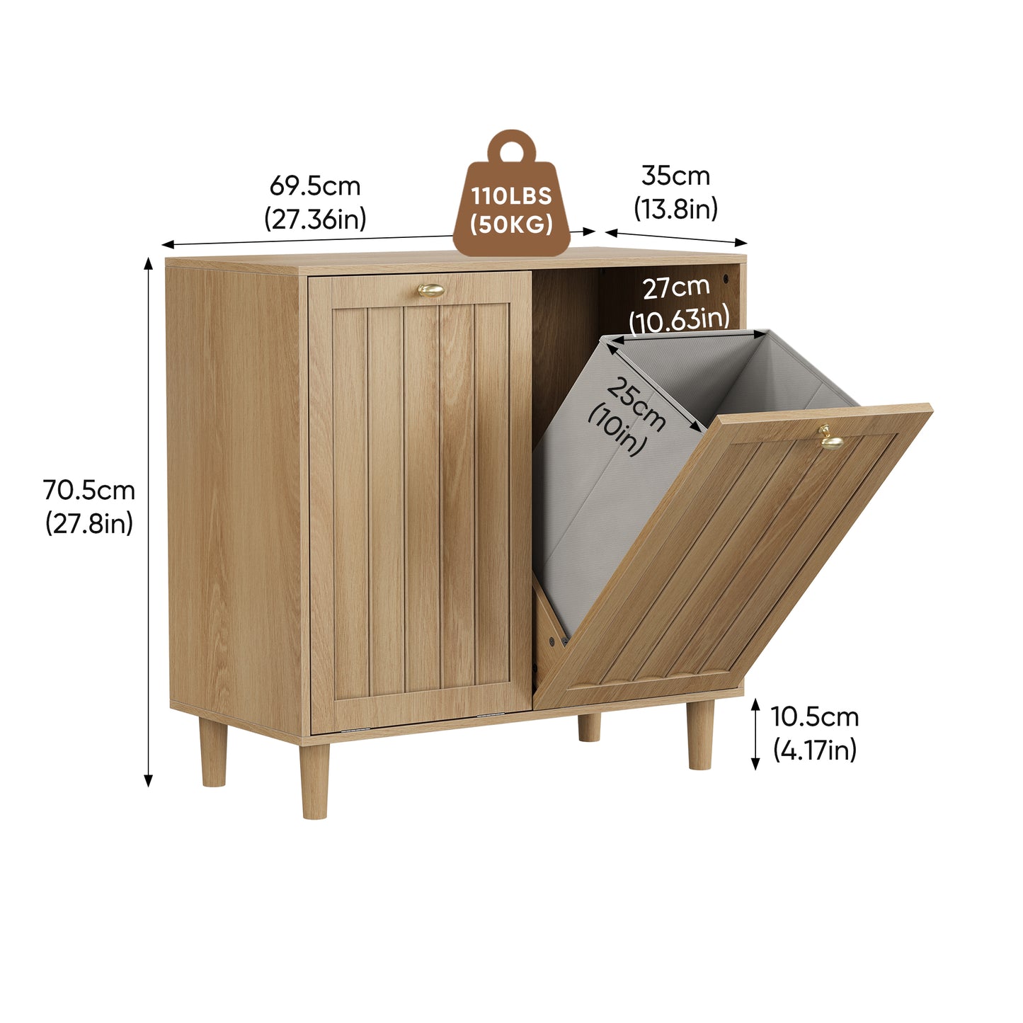 Semiocthome Laundry Hamper Cabinet with 2 Removable Fabric Bins, Storage Cabinet for Laundry Room, Bathroom Cabinet