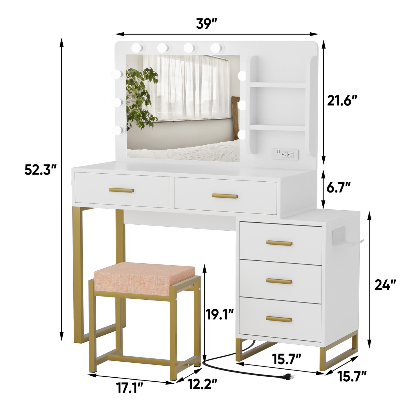 Algherohein Vanity Set with Mirror and Charging Station,Modern Makeup Vanity for Bedroom