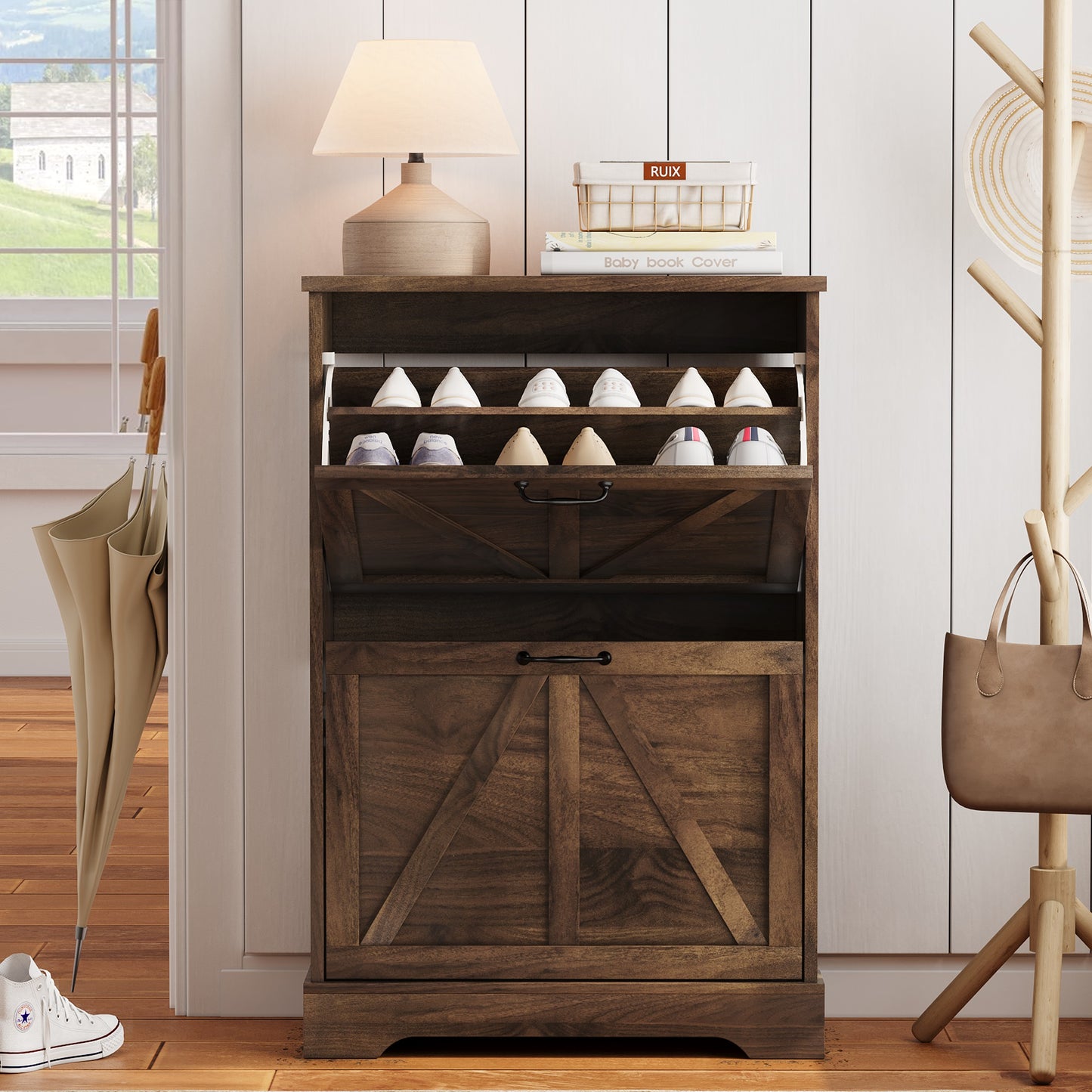 Semiocthome Shoe Cabinet with 2 Flip Drawers