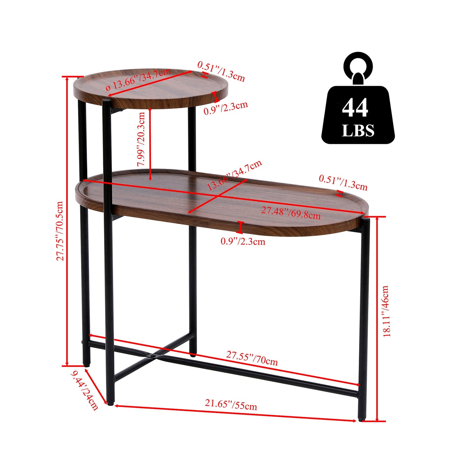 Algherohein 2 Tier Oval End Table for Living Room,Indoor Small Tray Table Side Table