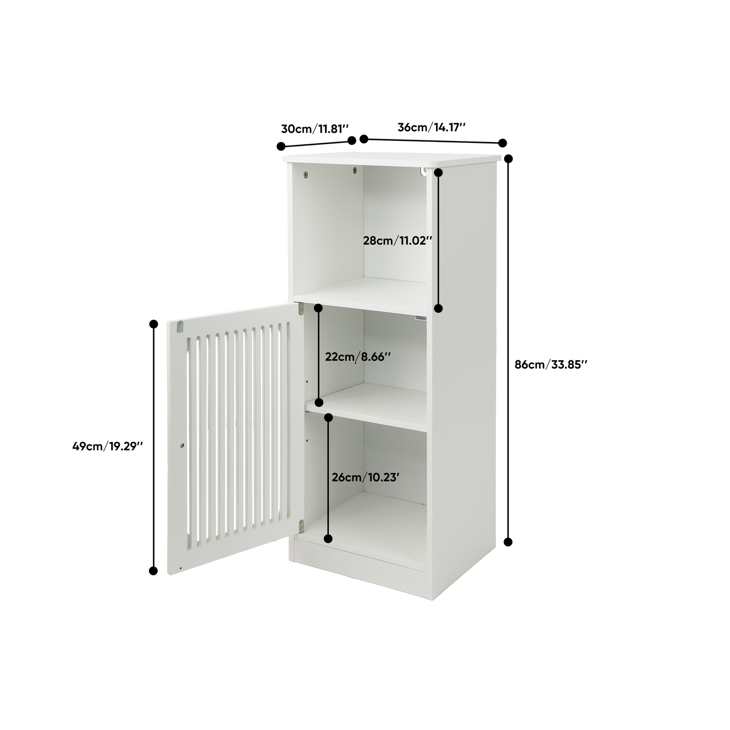 Semiocthome Bathroom Storage Cabinet, Floor Cabinet Organizer with Slatted Door and Adjustable Shelf, Bathroom, White