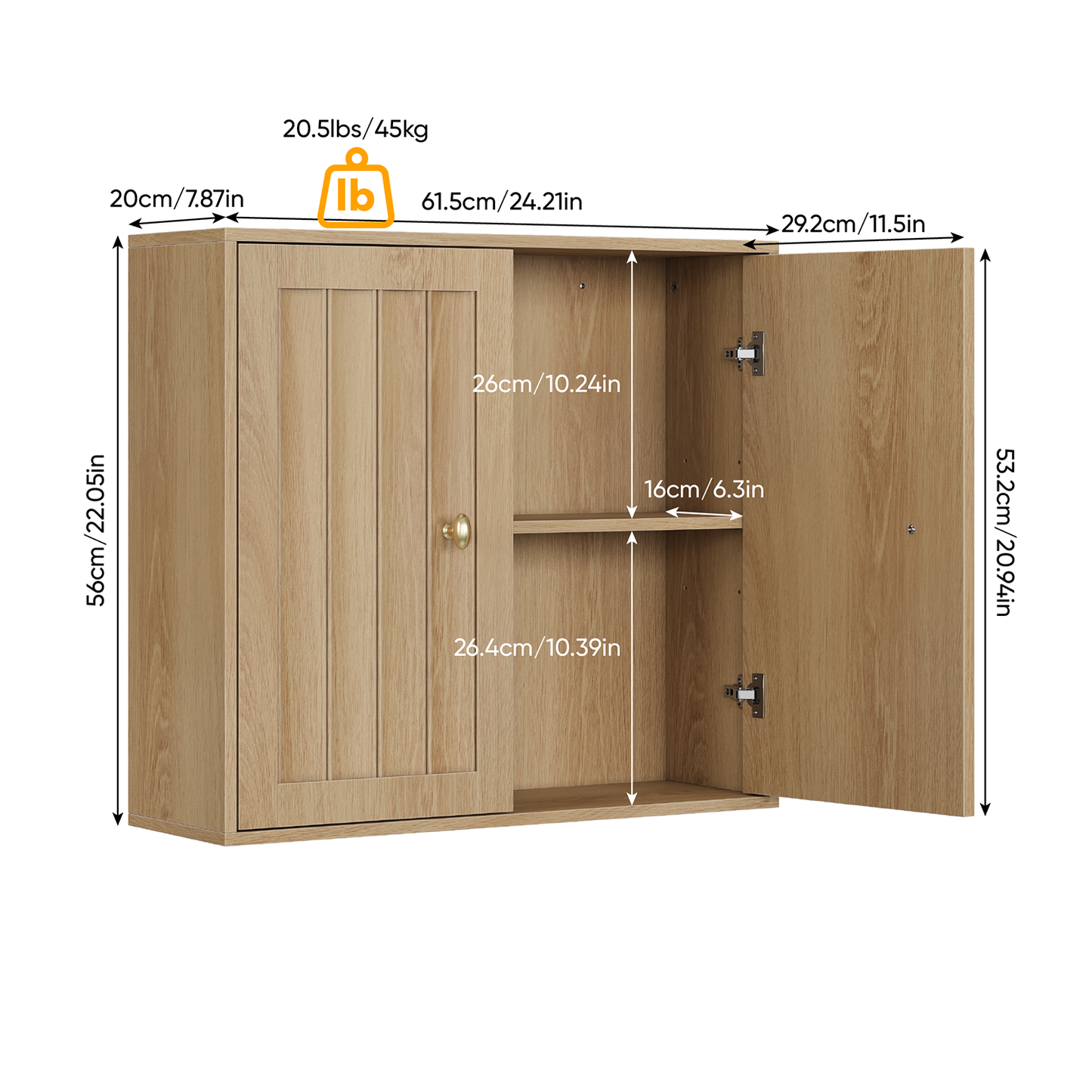 Semiocthome Bathroom Cabinet Wall Mount Medicine Cabinet Storage Organizer with Fluted Door, Oak