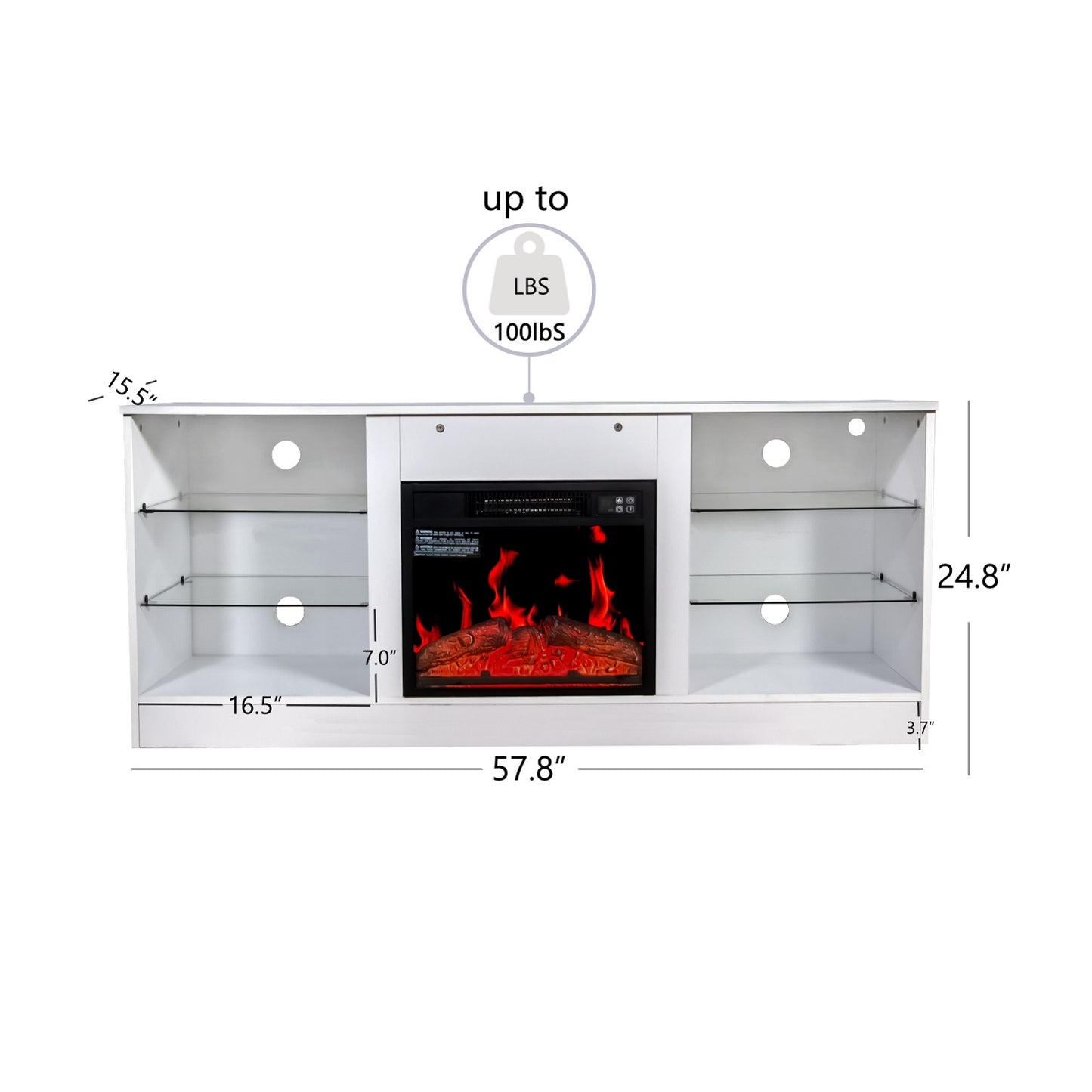 Algherohein Fireplace TV Stand for 65 inch TV,57.8in L Electric Fireplace Entertainment Center