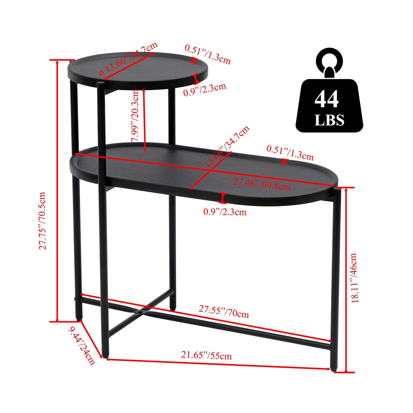 Algherohein 2 Tier Oval End Table for Living Room,Indoor Small Tray Table Side Table