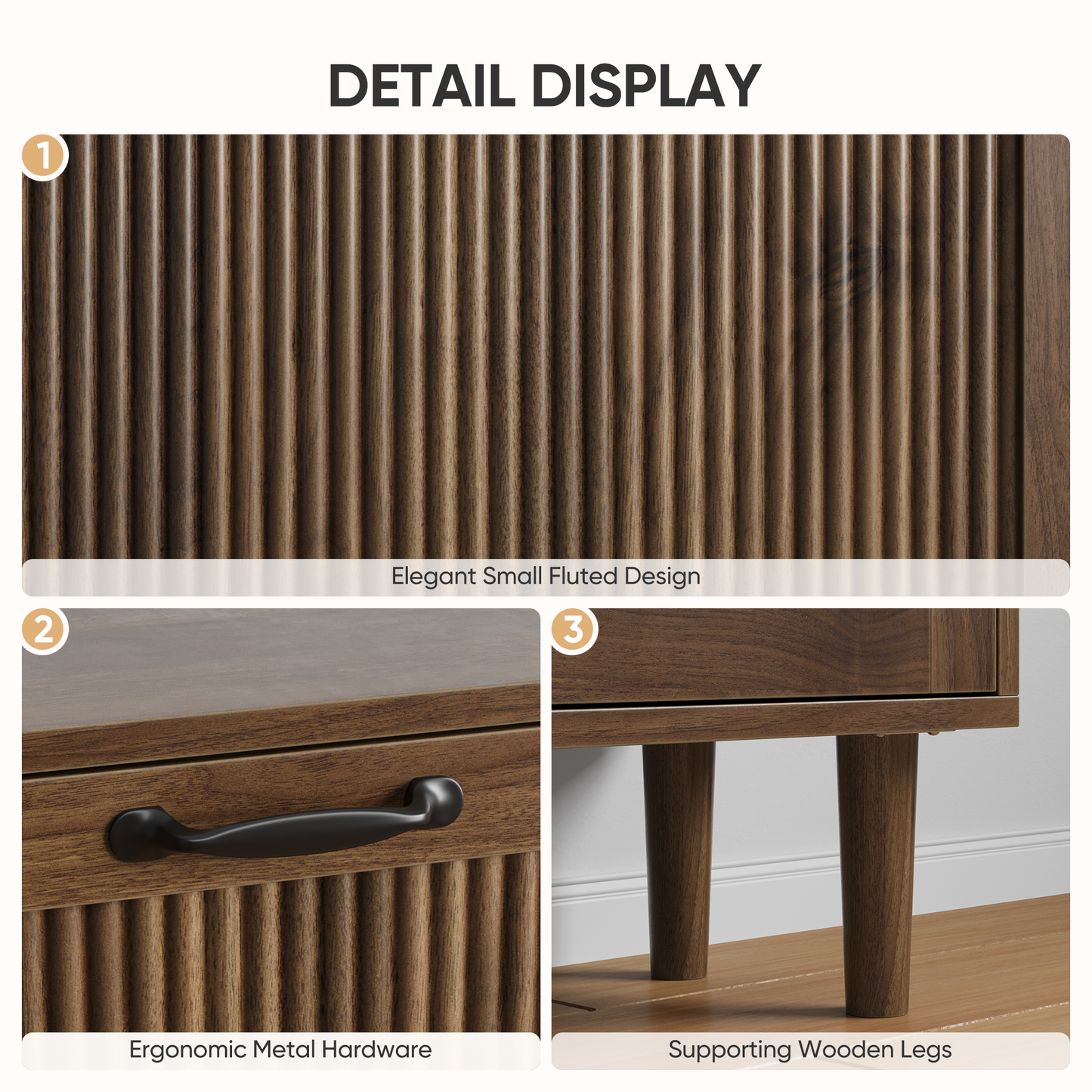 Semiocthome Shoe Cabinet Small Fluted Doors 2 Flip Drawers Entryway Walnut 31.5"