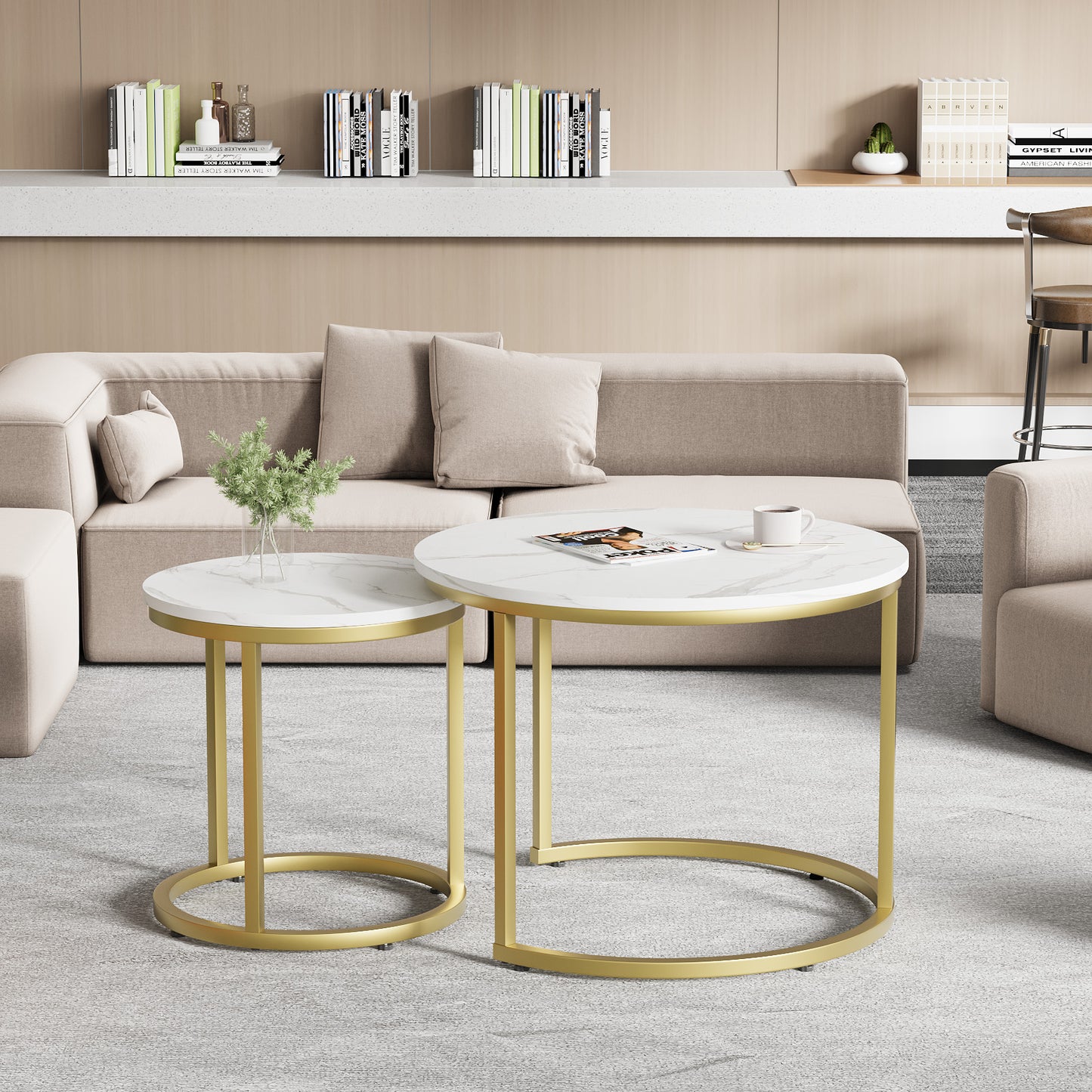 Algherohein Round Nesting Coffee Table Modern Set of 2 for Living Room
