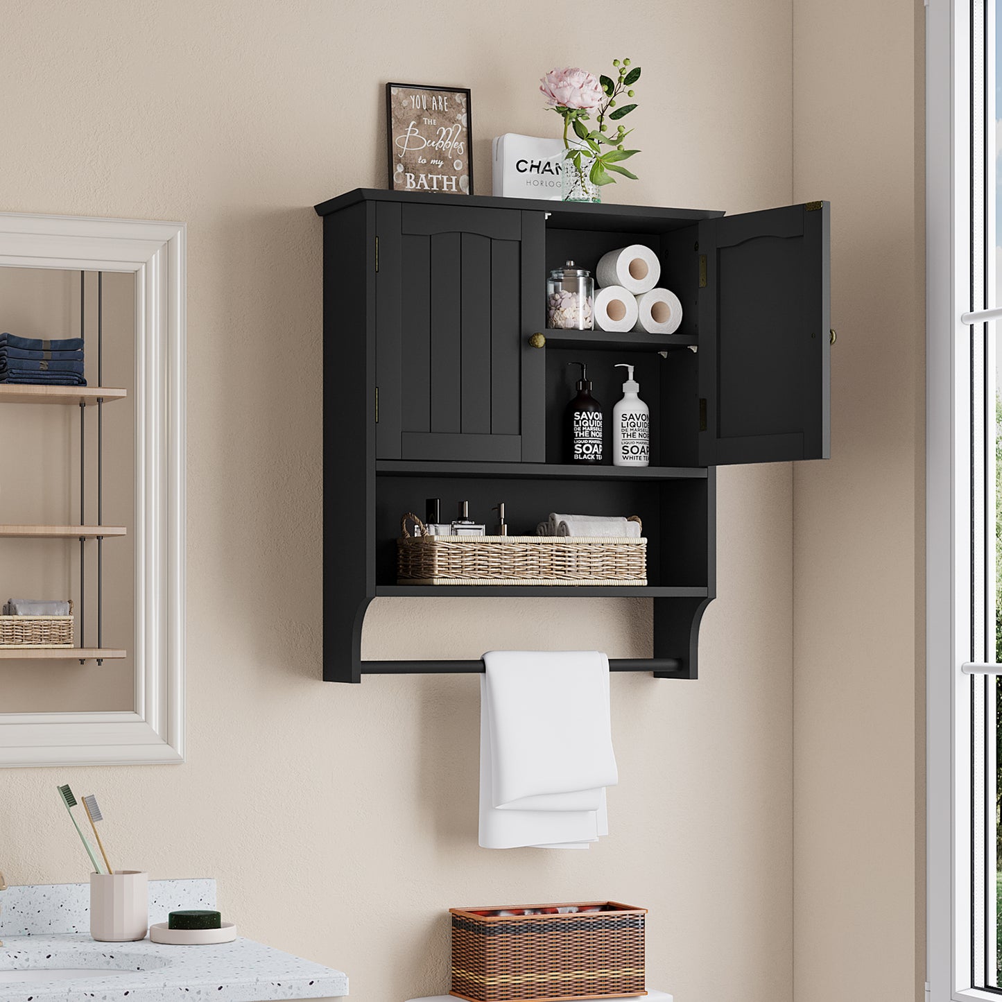Smuxee Bathroom Wall Storage Cabinets with Door and Open Shelves,over The Toilet Storage,White Small