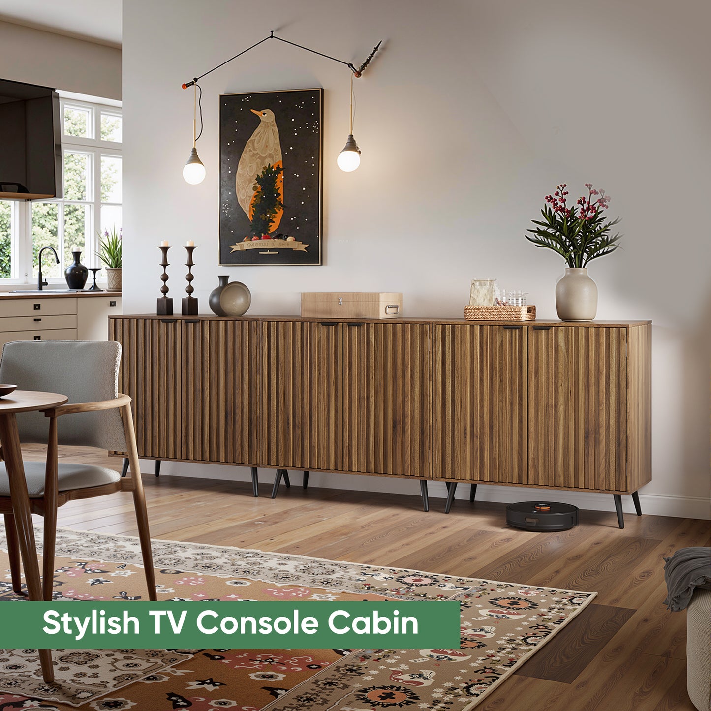Smart FENDEE Sideboard Cabinet, Wood Storage Cabinet with 1 Adjustable Shelf, Brown