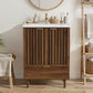 Semiocthome 24" Bathroom Vanity with Ceramic Sink, Storage Cabinet with 1 Drawers and 2 Fluted Doors, Walnut