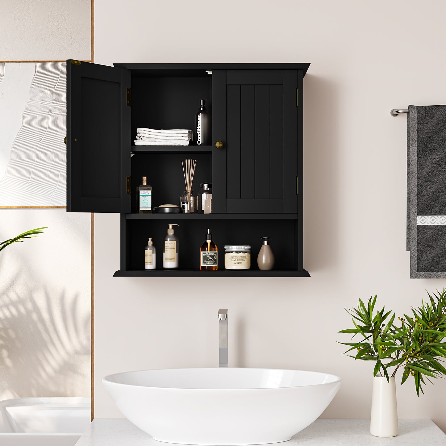 Smuxee Bathroom Wall Storage Cabinets with Door and Open Shelves,over The Toilet Storage,White Small