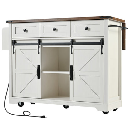 Algherohein Kitchen Island Cart with 2 Sliding Door and 3 Drawer,Storage Microwave Cart