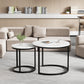 Algherohein Round Nesting Coffee Table Modern Marble Top Set of 2 for Living Room White