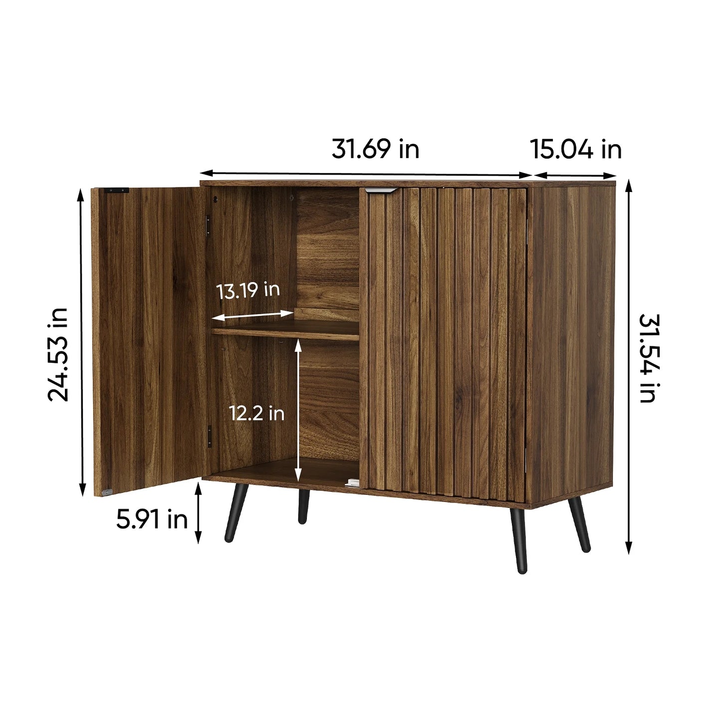Algherohein Modern Sideboard and Buffets with 1 Storage Shelf,Entryway Fluted Cabinet with Doors