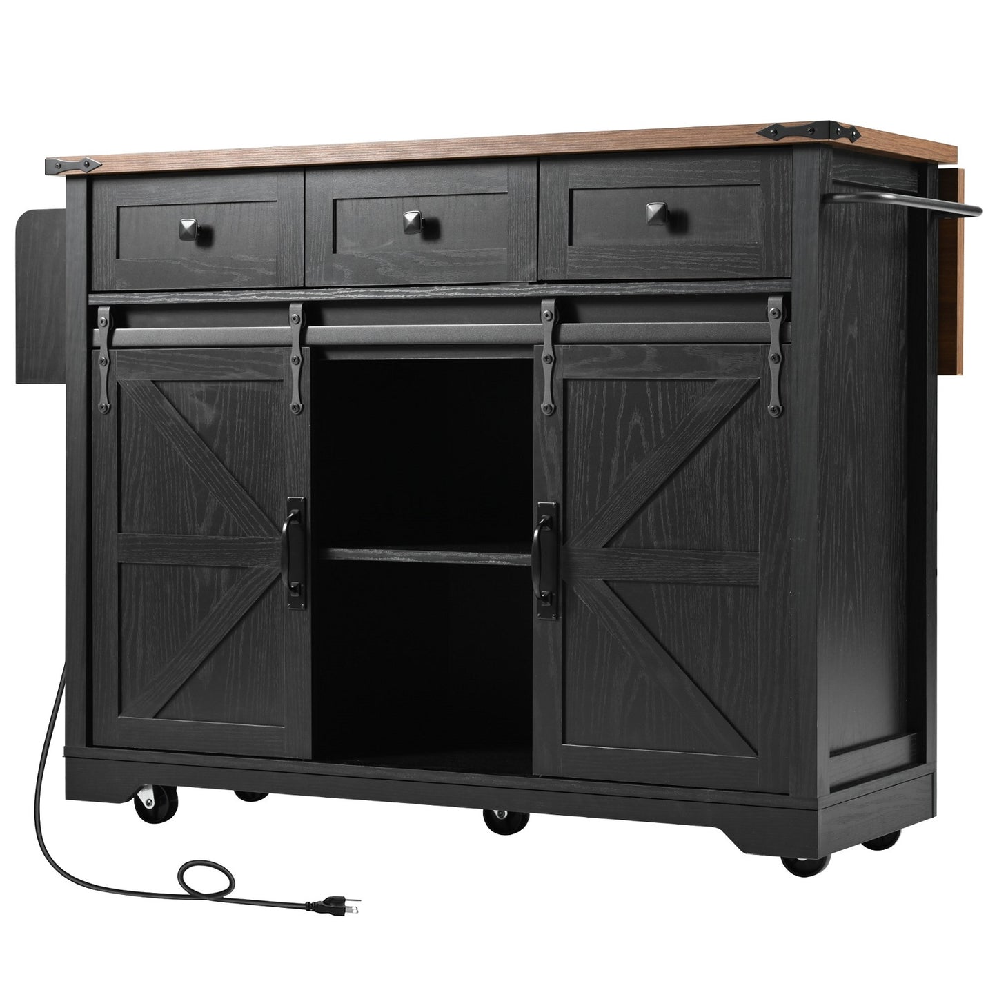 Algherohein Kitchen Island Cart with 2 Sliding Door and 3 Drawer,Storage Microwave Cart