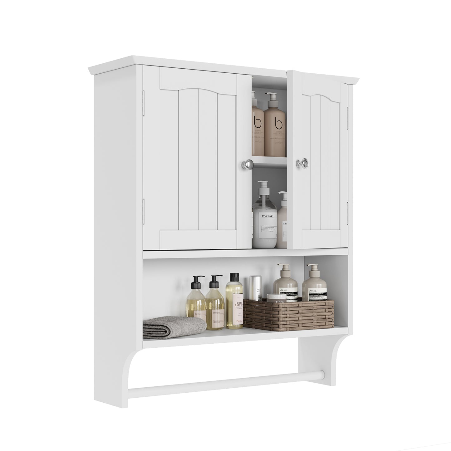 Smuxee Bathroom Wall Storage Cabinets with Door and Open Shelves,over The Toilet Storage,White Small