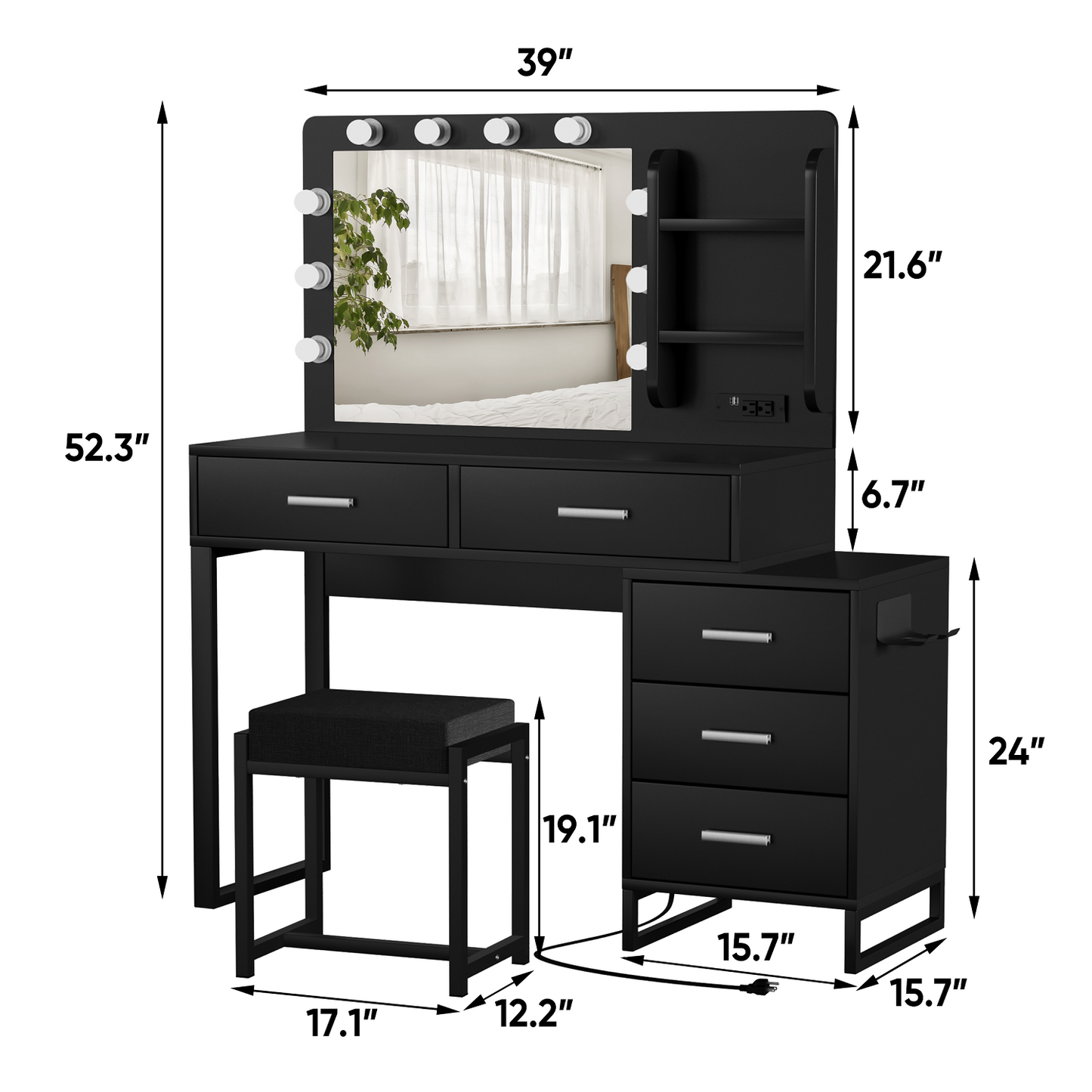 Algherohein Vanity Set with Mirror and Charging Station,Modern Makeup Vanity for Bedroom