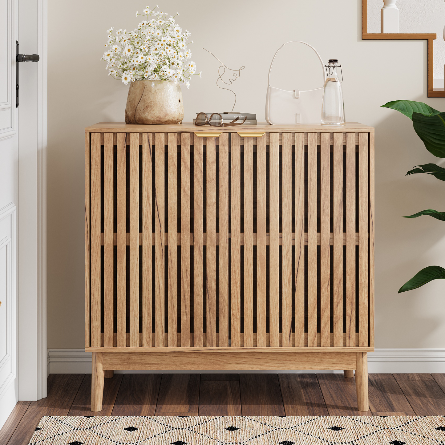 Algherohein Mid-Century Shoe Cabinet, 7-Tier, Adjustable Shelves, 20-24 Pair Capacity, Walnut