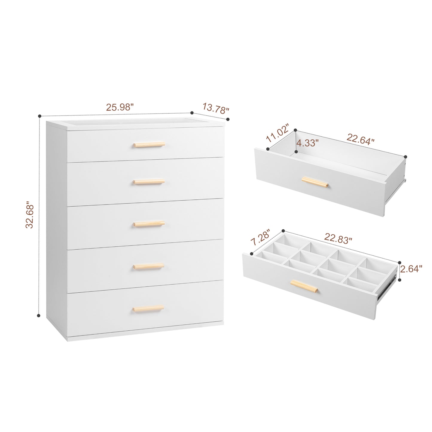 Semiocthome 5 Drawer Dresser with Glass Top and RGB Light Storage Cabinet for Jewelry Display