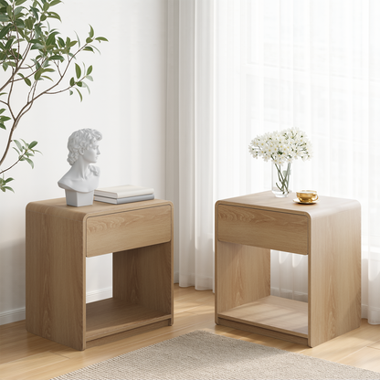 Semiocthome Modern Nightstand Set of 2 with Rounded Corners, Bedside Table for Bedroom, Oak