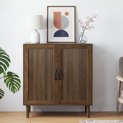 Smuxee Fluted Sideboard Storage Cabinet, Freestanding Mid-Century Modern Reeded Double Door Accent Cabinet