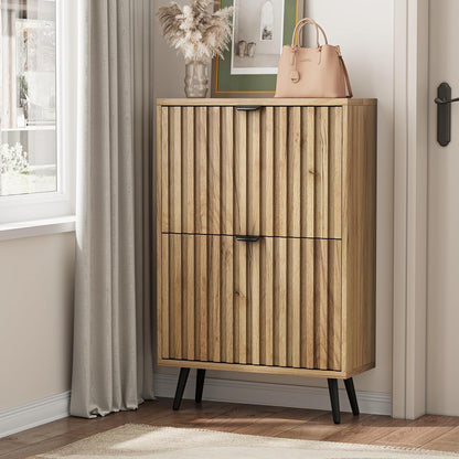 Smart FENDEE Shoe Cabinet with 2 Flip Drawers Slim Shoe Storage Cabinet, Entryway, Natural, 23.6 in
