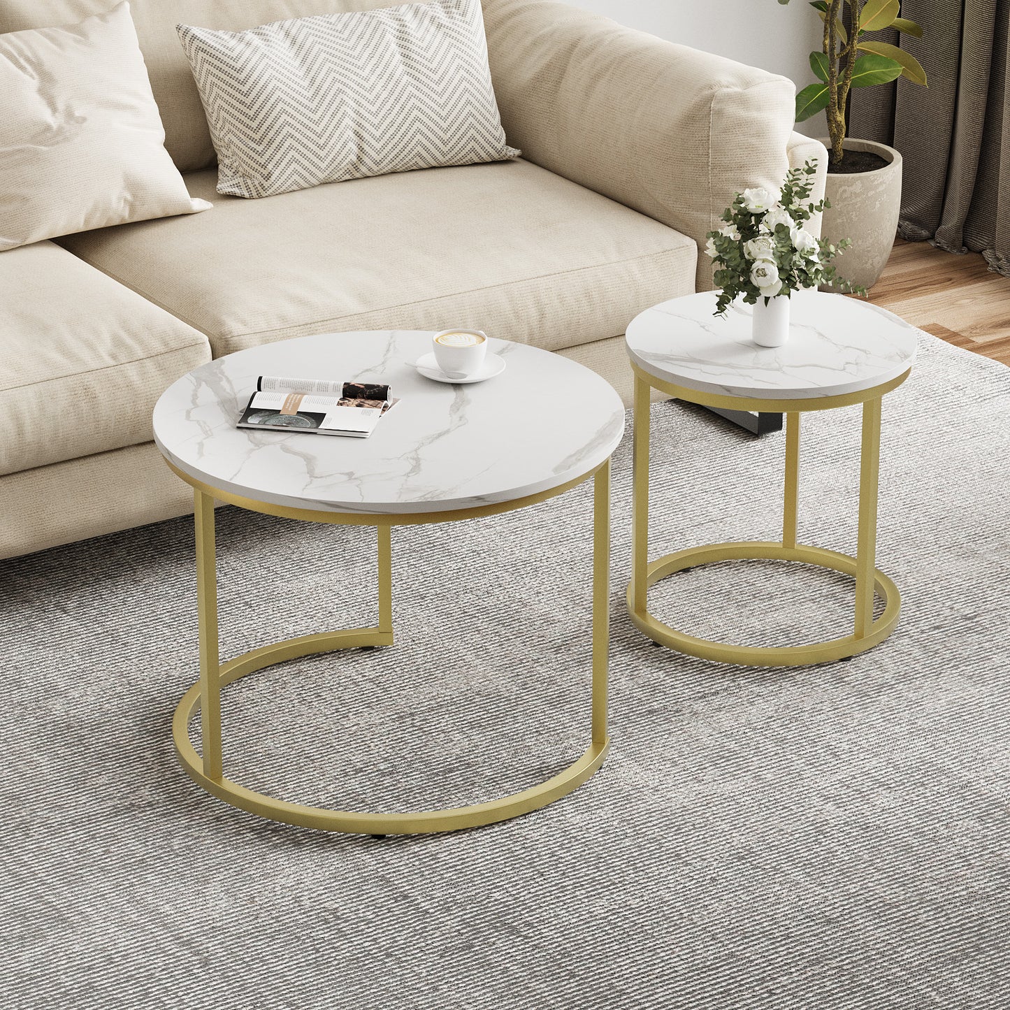 Algherohein Round Nesting Coffee Table Modern Set of 2 for Living Room